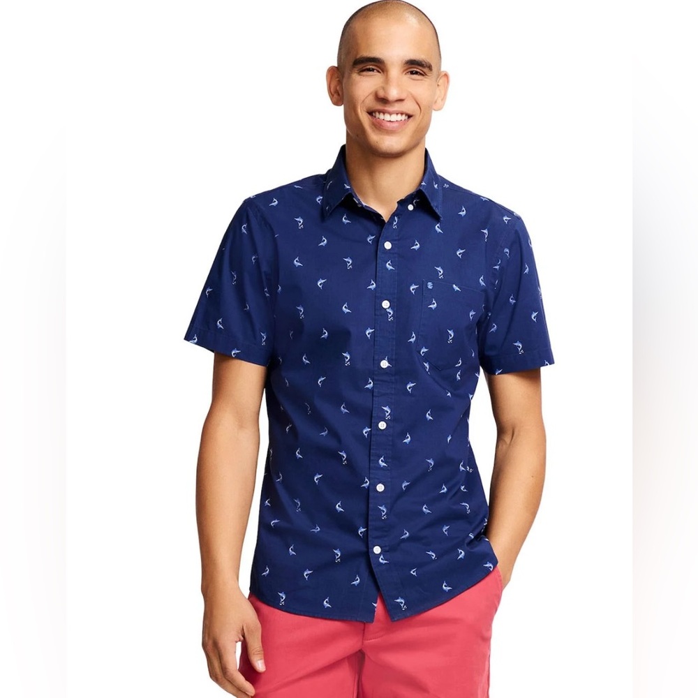 Izod Navy Blue Men's Short Sleeve Button Down Shirt Size Large